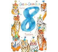 Great Grandson 8th Birthday Card Age 8 Tigers 9" x 6" Lovely Verse