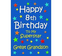 Great Grandson 8th Birthday Card (Blue) - From Nanna Grandad Greeting Blank Inside Envelope Included Gift Idea UK