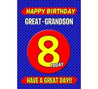 Great Grandson 8th Birthday Card - from Nanna Grandad Greeting Blank Inside Envelope Included Gift Idea UK