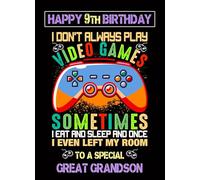 Great Grandson 9th Birthday Card (Gamer, Design 1) - From Nanna Grandad Greeting Blank Inside Envelope Included Gift Idea UK