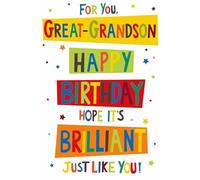 Great Grandson Birthday Card - Bright Multicoloured Writing and Stars 7.75x5.25