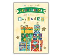 Great Grandson Birthday Card - Presents and Balloons - Contemporary Design - Special Finishes and Illustrated Insert Leaf - Made in the UK - Eco-Friendly