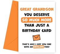 Great Grandson Birthday Card - You Deserve More Than Just Bday Cards - Laugh & Celebrate With This Hilarious Birthday Card for Great Grandson with Orange Envelope