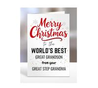 Great Grandson card from Great Step Grandma, Merry Christmas to the World's Best, gifts for men, women, greetings card, female, male, him, her, presents, A5-260b_141