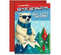 Great Grandson Christmas Card - Cool Polar Bear - A5 Size Card with Red Envelope