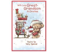 Great Grandson Christmas Card - Festive Juv Scene Boy - Size: 7.5" x 5.25" GGS