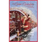 Great Grandson Christmas Card - Santa and Steam Train with Red Foil 7.25x5.5