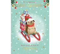 Great-Grandson Christmas Card - Special Great-Grandson - Hedgehog and Sledge - Artistic Festive Design - Special Finish - Made in the UK - Eco-Friendly
