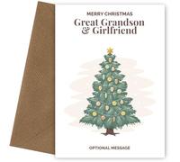 Great Grandson & Girlfriend Christmas Card - A Unique Vintage Tree Christmas Card for Great Grandson & Girlfriend - Personalised Keepsake of Love & Tradition