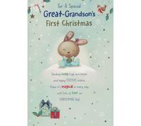 Great-Grandson's First Christmas Card Baby Boy Xmas, 9 x 6 Inches | Festive Greeting Card, Cute Bunny Illustration, Blank Inside, Holiday Verse Included, For Great-Grandparents