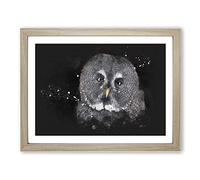 Great Grey Owl Vol.2 Paint Splash Modern Art Framed Wall Art Print, Ready to Hang Picture for Living Room Bedroom Home Office Décor, Oak A2 (64 x 46 cm)