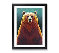 Great Grizzly Bear Framed Wall Art Print A2 Black