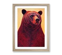 Great Grizzly Bear Framed Wall Art Print A2 Oak