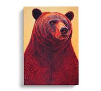 Great Grizzly Bear No.1 Red, Red, Peach Canvas Print | Gallery Wrapped 30mm Frame Wall Art | 30x20 inches | Ready to Hang | Contemporary Animals Picture | Living Room Bedroom Lounge Office
