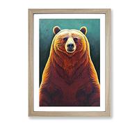 Great Grizzly Bear No.3 Framed Print | A3 Oak Framed Wall Art | Ready to Hang | Modern Animal Picture | Living Room Bedroom Lounge Office