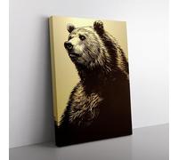 Great Grizzly Bear No.4 Black, Blue, Gold Canvas Wall Art Print Ready to Hang, Framed Picture for Living Room Bedroom Home Office Décor, 76x50 cm (30x20 Inch)