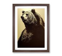 Great Grizzly Bear No.4 Framed Print | A3 Walnut Framed Wall Art | Ready to Hang | Modern Animal Picture | Living Room Bedroom Lounge Office
