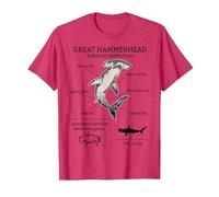 Great Hammerhead Shark Anatomy Ocean Animal Marine Biologist T-Shirt, Men, Red Heather, Large