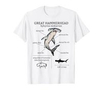 Great Hammerhead Shark Anatomy Ocean Animal Marine Biologist T-Shirt, Men, White, Medium