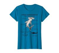 Great Hammerhead Shark Anatomy Ocean Animal Marine Biologist T-Shirt, Women, Sapphire Blue, Medium