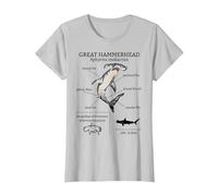 Great Hammerhead Shark Anatomy Ocean Animal Marine Biologist T-Shirt, Women, Silver Grey, X-Small