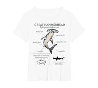 Great Hammerhead Shark Anatomy Ocean Animal Marine Biologist T-Shirt, Women's Plus, White, 3X