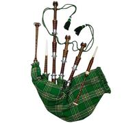 Great Highland Bagpipe - Rosewood Silver Mount Scottish Bagpipes with Traditional Tartan Cover (Irish Green Tartan Natural Finish)