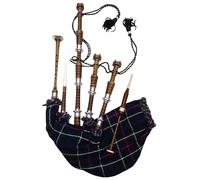 Great Highland Bagpipe - Rosewood Silver Mount Scottish Bagpipes with Traditional Tartan Cover (Mackenzie Natural Finish)