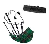 Great Highland Scottish Bagpipes Full Size with Tartan Cover & Carry Case (Black and Silver Irish Green)