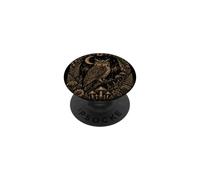 Great Horned Owl Crescent Moon Woodland Art PopSockets Adhesive PopGrip