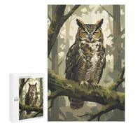 Great Horned Owl in Forest: Winter Activity Gift, 1000 PCS Wooden Brain Teaser for Adults, with A Decorative Finished Picture