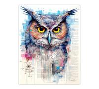 Wall Art Print Great Horned Owl Robot Hybrid Secret Military Schematic Blue Futuristic Complex Arcane Manuscript Gift For Him Man Cave Poster Artery8 Multi W18 inch x H24 inch