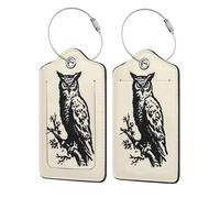 Great Horned Owl Vintage Luggage Tag for Suitcase 2 Pack Leather Luggage Tag with Privacy Flap Name Id Label and Metal Loop for Women Men Travel