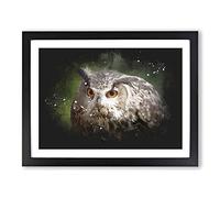 Great Horned Owl Vol.2 Paint Splash Modern Art Framed Wall Art Print, Ready to Hang Picture for Living Room Bedroom Home Office Décor, Black A4 (34 x 25 cm)