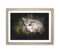 Great Horned Owl Vol.2 Paint Splash Modern Art Framed Wall Art Print, Ready to Hang Picture for Living Room Bedroom Home Office Décor, Oak A4 (34 x 25 cm)