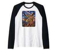 Great Horned Owl Wearing USA Flag Glasses American Art Raglan Baseball Tee