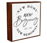 Great House Gifts New Home Gift Ideas Great Housewarming Decor Gift, New Home Decor Rustic Home Accessories Tabletop Decorative Sign Plaque New Wooden Box for Home New Beginning New Memories.（white）