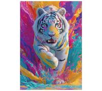Great Jigsaw Puzzles for Adults 300 Pieces Colorful Paint Splattered Tiger Puzzles for Adults Toys Gift Family Decoration Kids Puzzle