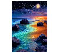 Great Jigsaw Puzzles for Adults 300 Pieces Stained Glass Beach Starry Night Puzzles for Adults Toys Gift Family Decoration Kids Puzzle