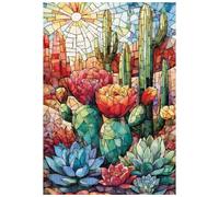 Great Jigsaw Puzzles for Adults 300 Pieces Stained Glass Cactus Challenging Puzzles for Adults Gift for Friends Family Home Decoration Puzzle