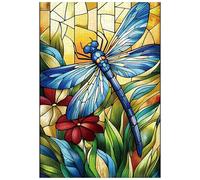 Great Jigsaw Puzzles for Adults 300 Pieces Stained Glass Dragonfly Challenging Puzzles for Adults Gift for Friends Family Home Decoration Puzzle