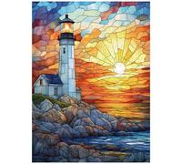 Great Jigsaw Puzzles for Adults 500 Pieces Stained Glass Lighthouse Wooden Challenging Puzzles Gift for Friends Family Home Decoration Puzzle