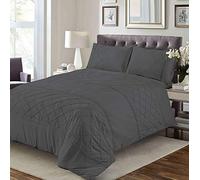 Great Knot Luxury 100% Percale Egyptian Cotton Blemount Pintuck Duvet cover Set With Pillowcases Quilt Bedding Set Single Double King Super Sizes (Charcoal, King)