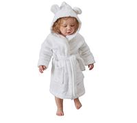 Great Knot Luxury Kids Bath Robe 100% Cotton Boys & Girls Hooded Bathrobe Terry Towelling Dressing Gown Hood with Ears (White, 7-8 Year)