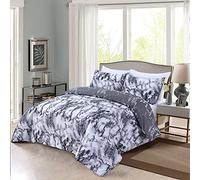 Great Knot Luxury White & Silver Grey Reversible Marble Bedding Set Soft 100% Cotton Duvet Cover Sets Double King Super Sizes (King Duvet Cover Set)