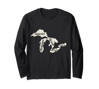 Great Michigan Lakes Map Vintage Pride Long Sleeve T-Shirt