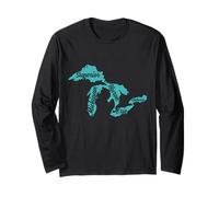 Great Michigan Lakes Map Vintage Pride Long Sleeve T-Shirt