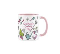 Great Nannys Gardening Mug - Garden Accessories & Tools Presents - White & Pink Tea/Coffee Cup Mothers Day Gift