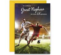 Great Nephew 13th Football Birthday Card - Medium Sized Card (A5 Size -148mm x 210mm) with Yellow Envelope