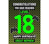 Great Nephew 18th Birthday Card (Level Up Gamer) - From Auntie Uncle Gift Idea Greeting Blank Inside Envelope Included UK